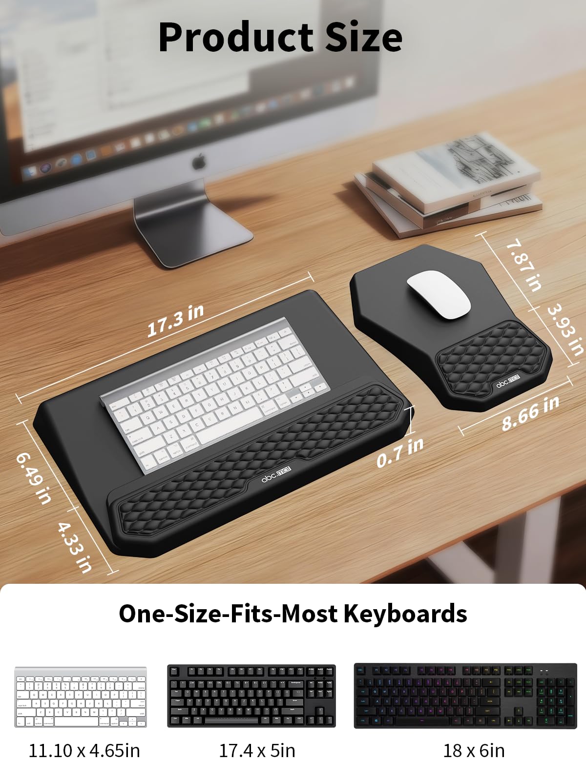 3-in-1 Ergonomic Keyboard Stand with Wrist Rest & Mouse Pad Set, Comfy Keyboard Riser Holder Soft Mousepad with Massage Design, Memory Foam and Non-Slip PU Base for Pain Relief, Black