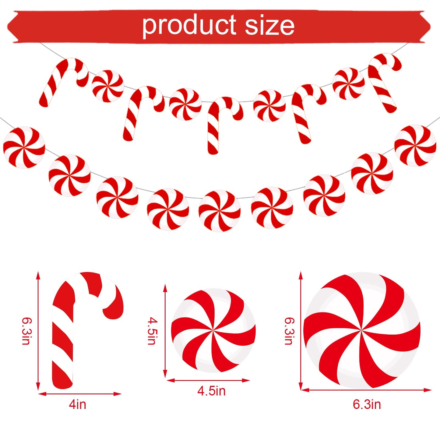 Whaline 4Pcs Christmas Paper Banner Red White Stripe Candy Cane Banner Xmas Bunting Garland for Christmas Party Supplies Home Hanging Decoration