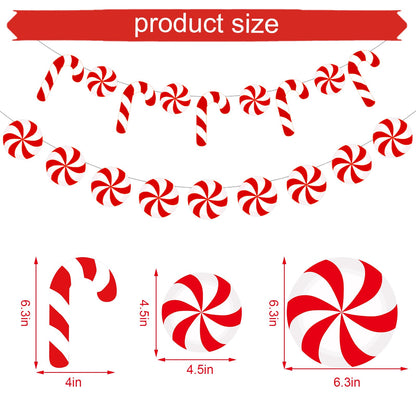 Whaline 4Pcs Christmas Paper Banner Red White Stripe Candy Cane Banner Xmas Bunting Garland for Christmas Party Supplies Home Hanging Decoration