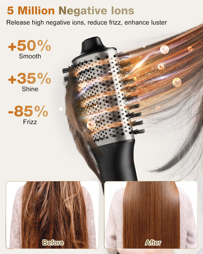 7MAGIC 6 in 1 Multi Hair Styler Dryer Brush, 110,000 RPM High-Speed, Negative Ionic, Fast Drying for Professional Blow Dry, Curling, Volumizing, Straightening and Styling, Gold