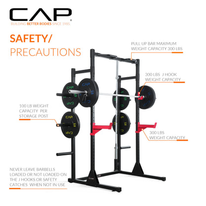 Cap Power Rack with Pull Up Bar & Attachments - Squat Rack & Strength Training Power Cage for Home Gym - Gray
