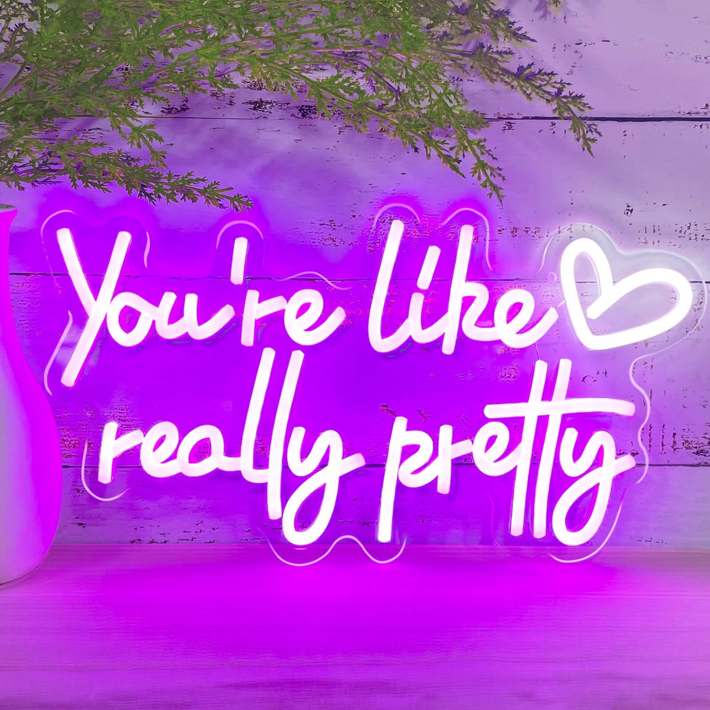 KUUNEON You're Like Really Pretty Neon Sign Wall Decor for Bedroom/Girls Room/Salon/Party/Present - 16"x8" Purple Your Like Really Pretty LED Sign Light for Women, Heart Design & 100,000H Lifespan
