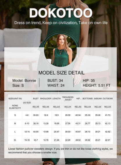 Dokotoo Pants Sets Women 2 Piece Outfits Sleeveless Round Neck Tank Tops Matching Sets for Women Elastic Waist Wide Leg