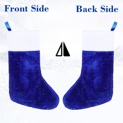 CCINEE Blue Christmas Stockings, 6pcs 18 Inches Tall Blue Design with Plush Cuff Classic Large Stocking Decorations for Xmas Festive Gifts Home Fireplace Decor