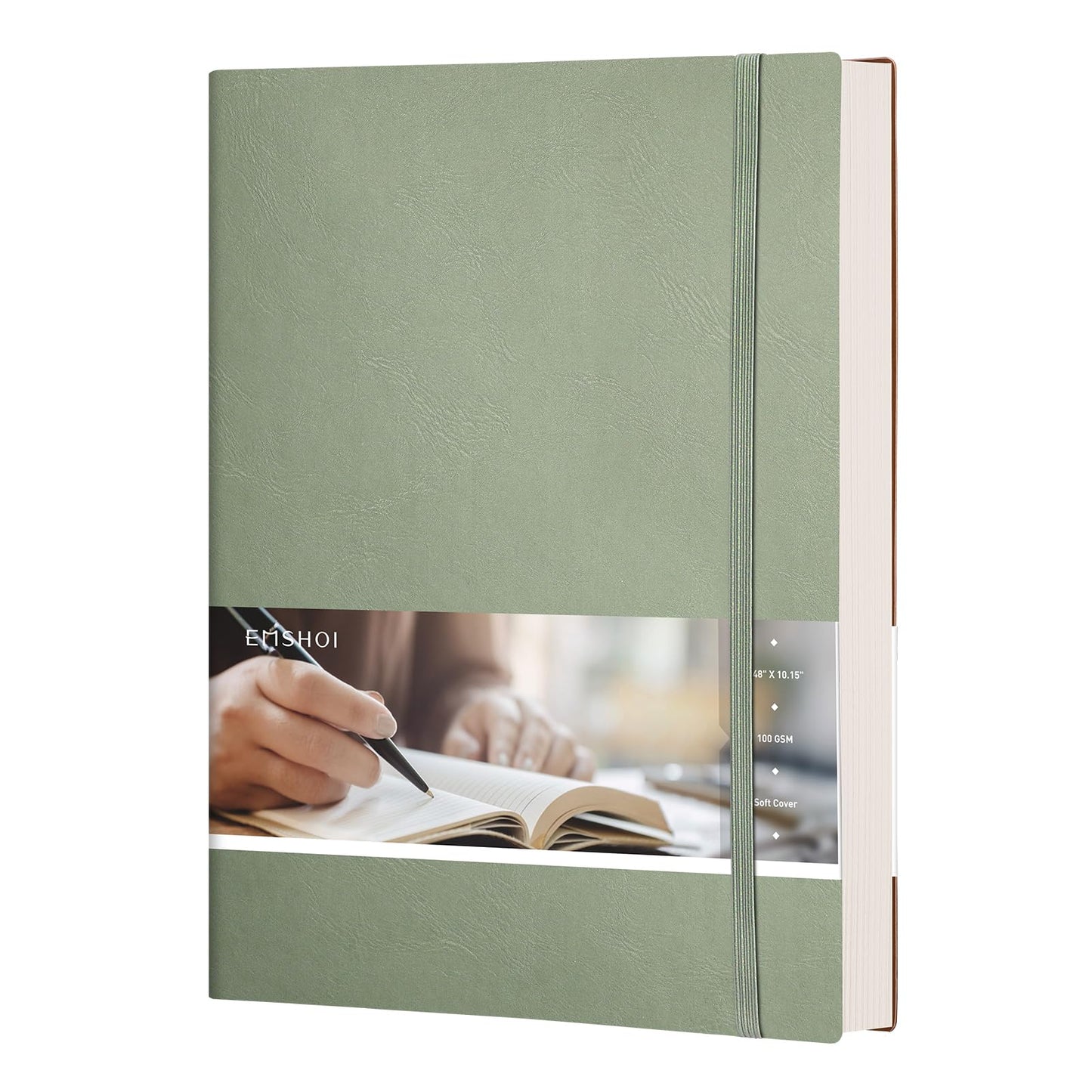 EMSHOI Dotted Journal Notebook, B5 Large Softcover Leather Journal, 192 Numbered Pages 100gsm Thick Dot Grid Notebook for Bullet Journaling Drawing Work School, 7.48"x10.15"-Green