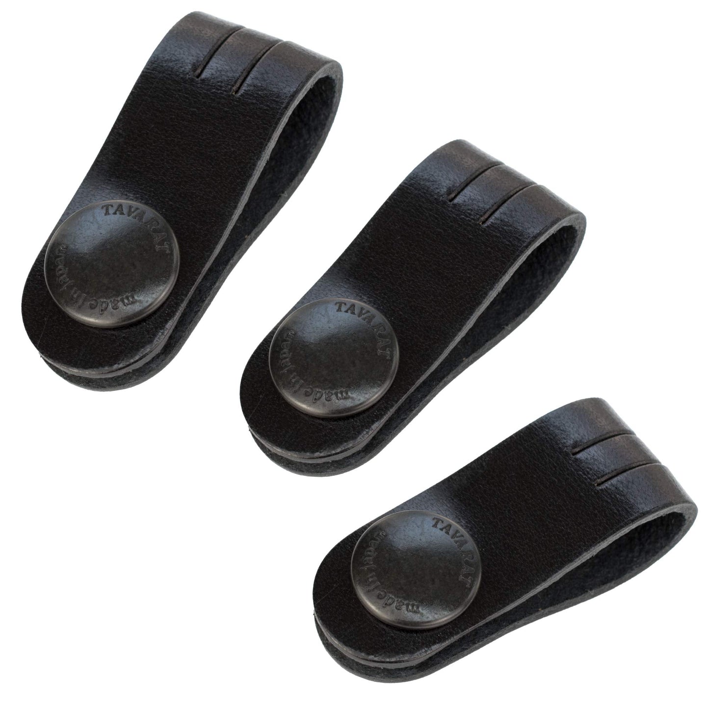 TAVARAT Cord Organizer, Long size, Cable Organizer, Charger Organizer, made in Japan, Genuine Leather, Cable Straps, (Long size, Black, set of 3)