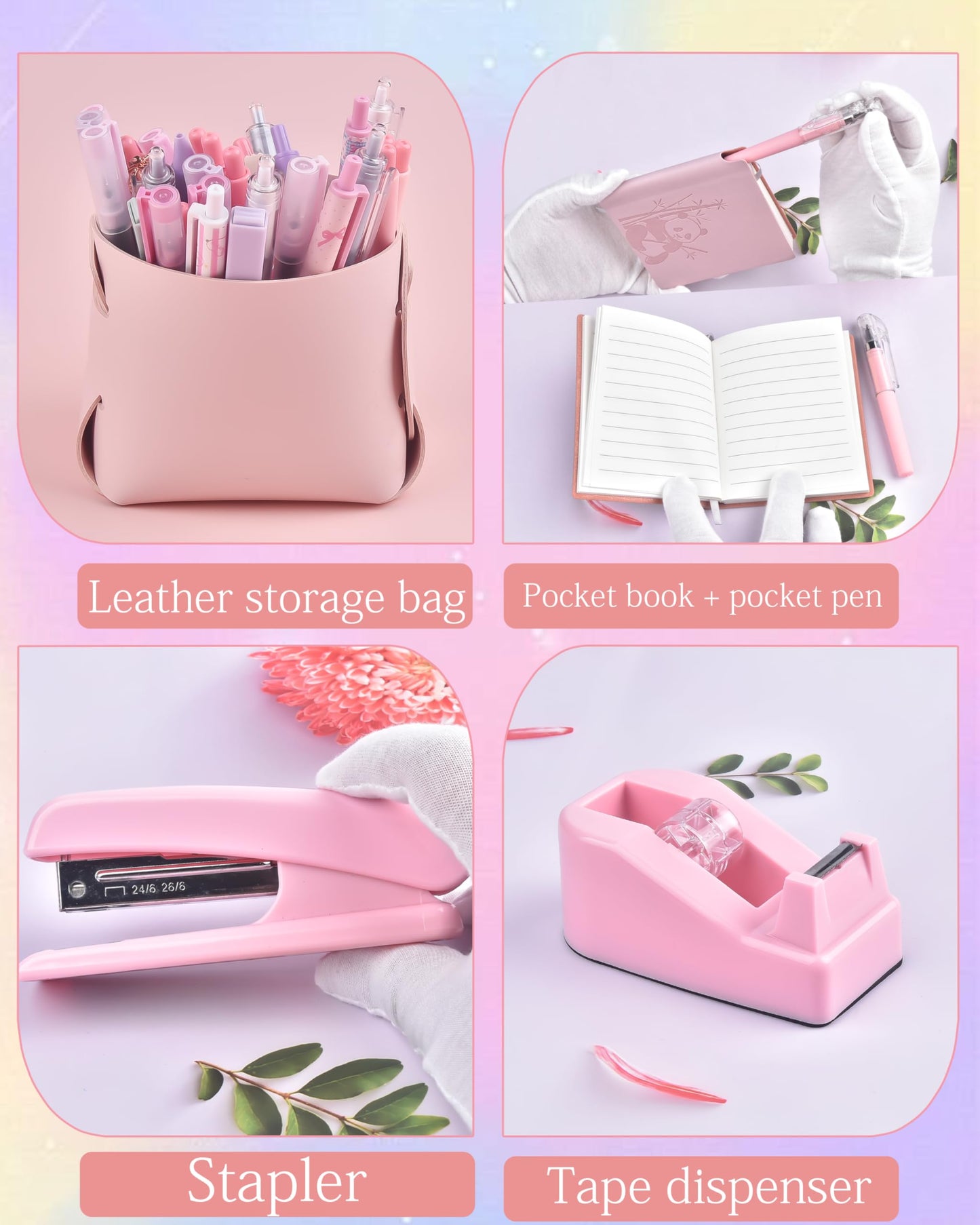 Pink Desk Accessories, Pencil case, Stapler, Pen and a Lot of Office Pink Office Supplies Beautifully Presented in a Gift Box