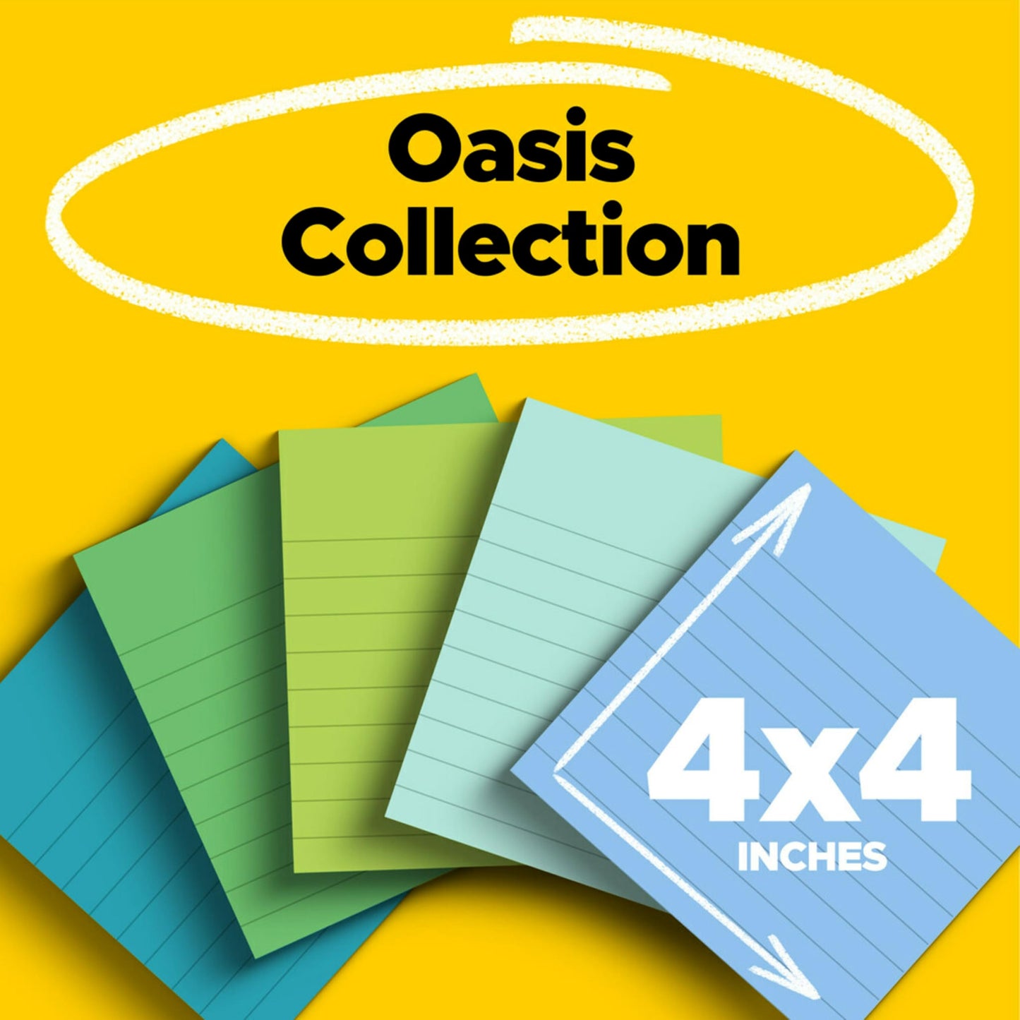 Post-it 100% Recycled Paper Super Sticky Notes, Lined, 4 in. x 4 in., 6 Pads, 70 Sheets per Pad, Oasis Collection, School Supplies and Office Products