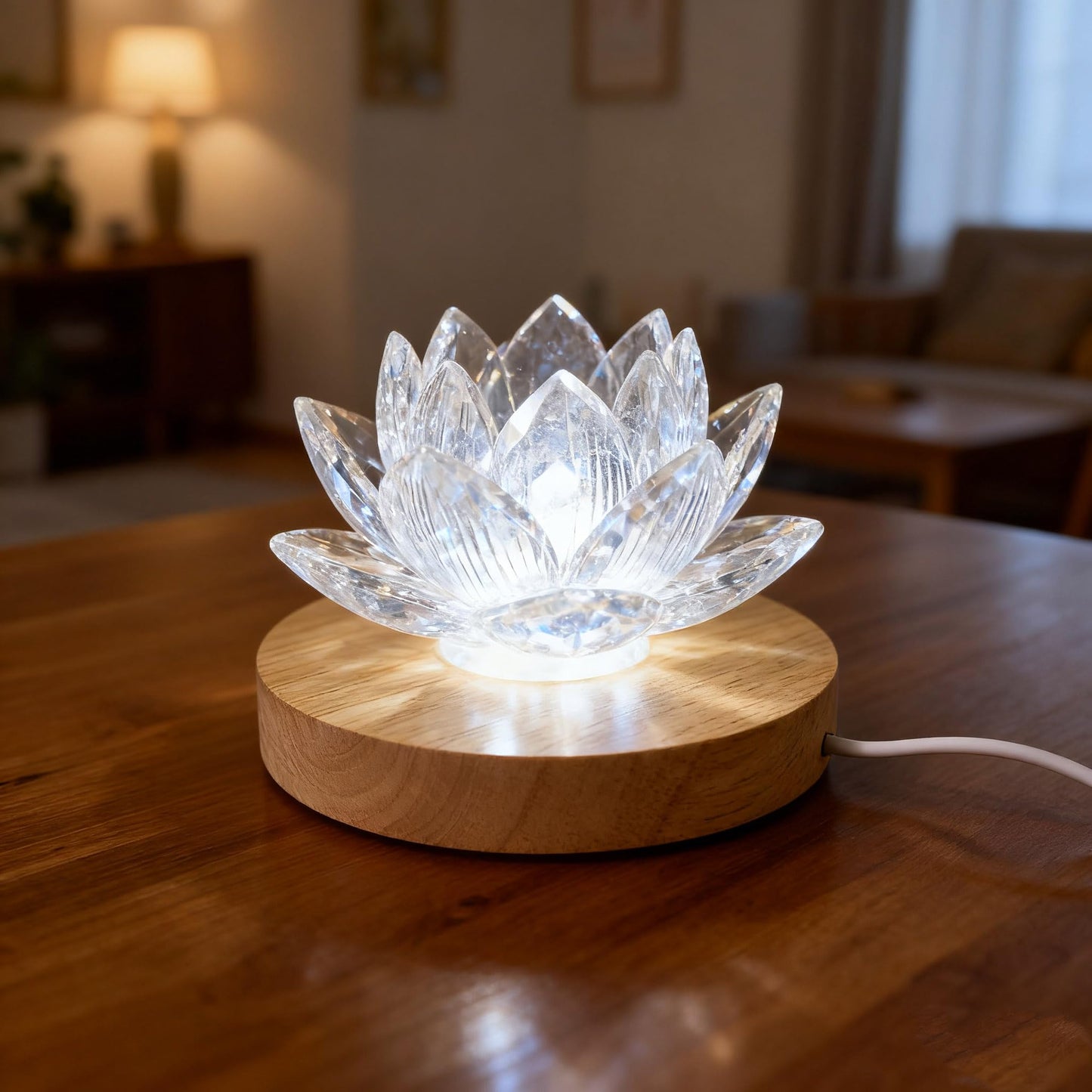 vskikris Wooden LED Light Display Base, Round Lighted Lamp Stand Desk Table Holder (with USB Cable Switch) - Warm Light Version for Crystal, Glass, Acrylic, 3D Resin Lamp Models