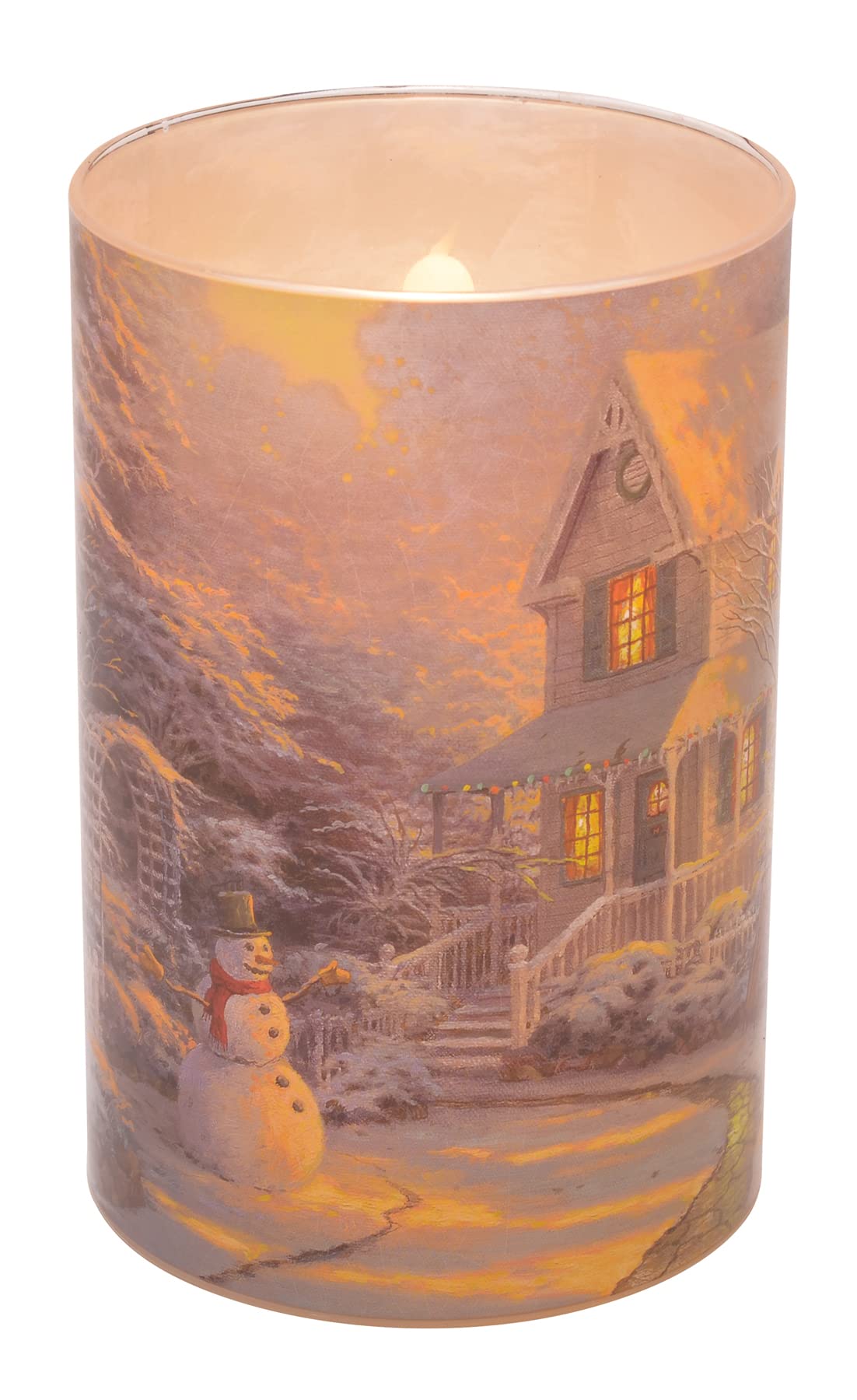Mark Feldstein & Associates Thomas Kinkade The Night Before Christmas Flameless LED Glass Pillar Candle, 4 x 6 Inch