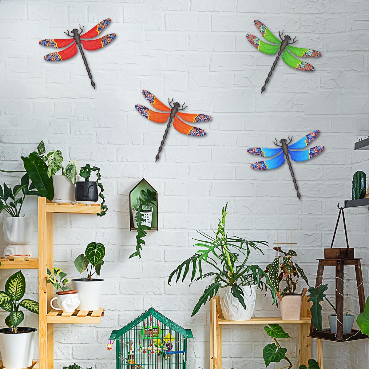 Metal Dragonfly Wall Decor, 4 Pack 13 inch Metal Dragonflies Wall Art Hanging Sculpture Decorations for Outdoor, Yard Patio Fence Garden Outside Decor