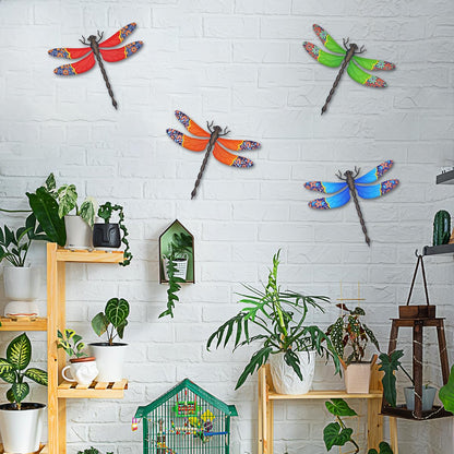 Metal Dragonfly Wall Decor, 4 Pack 13 inch Metal Dragonflies Wall Art Hanging Sculpture Decorations for Outdoor, Yard Patio Fence Garden Outside Decor