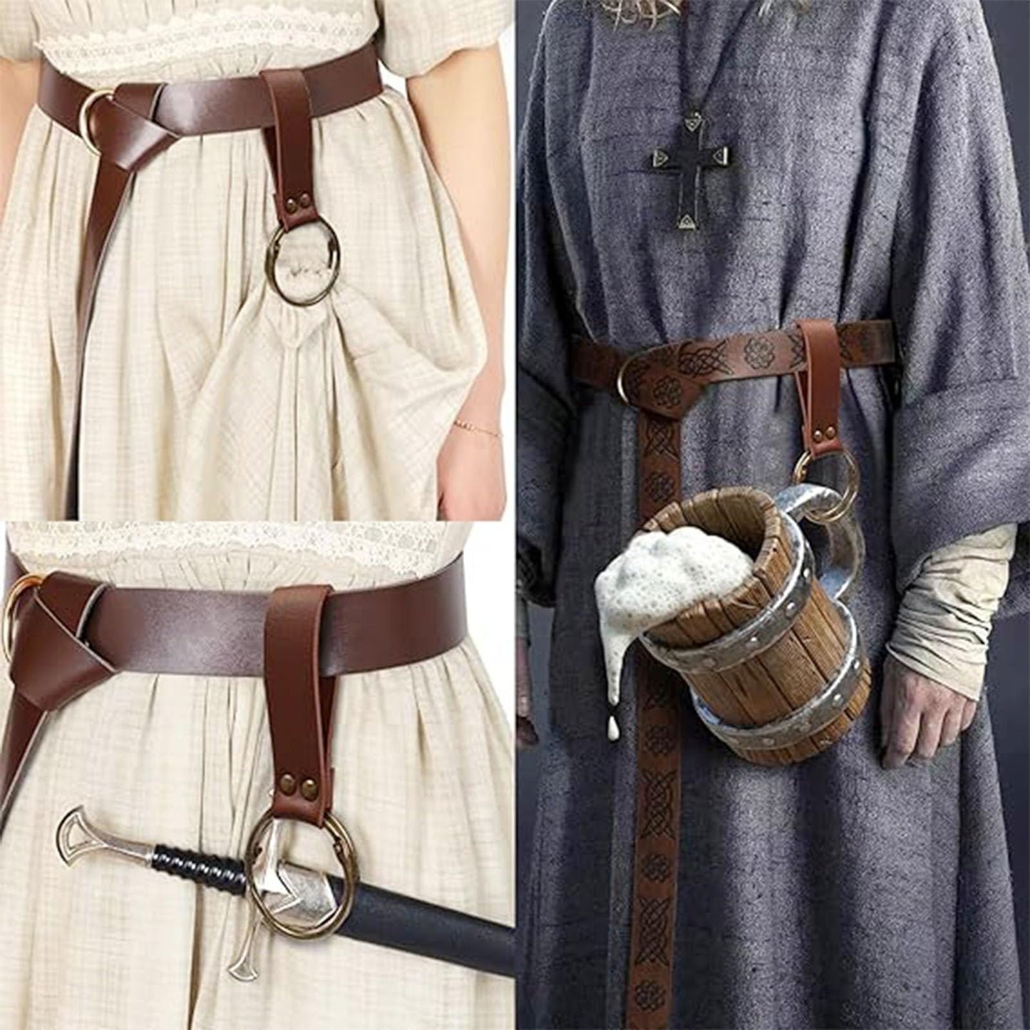 Renaissance Belt Pouch Coin Purse Witch Alchemist Potion Bottle Vilas Hook Set Medieval Festival Costume Accessories (Bottle Vails-Brown)