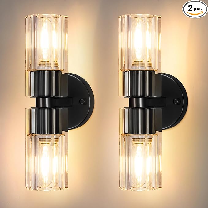 Crystal Wall Sconces Set of Two, 13'' Modern Brass Sconces Lighting with K9 Crystal Lampshade, Indoor Large Brass Wall Light Fixtures for Living Room Bathroom Hallway Stairs Bedroom