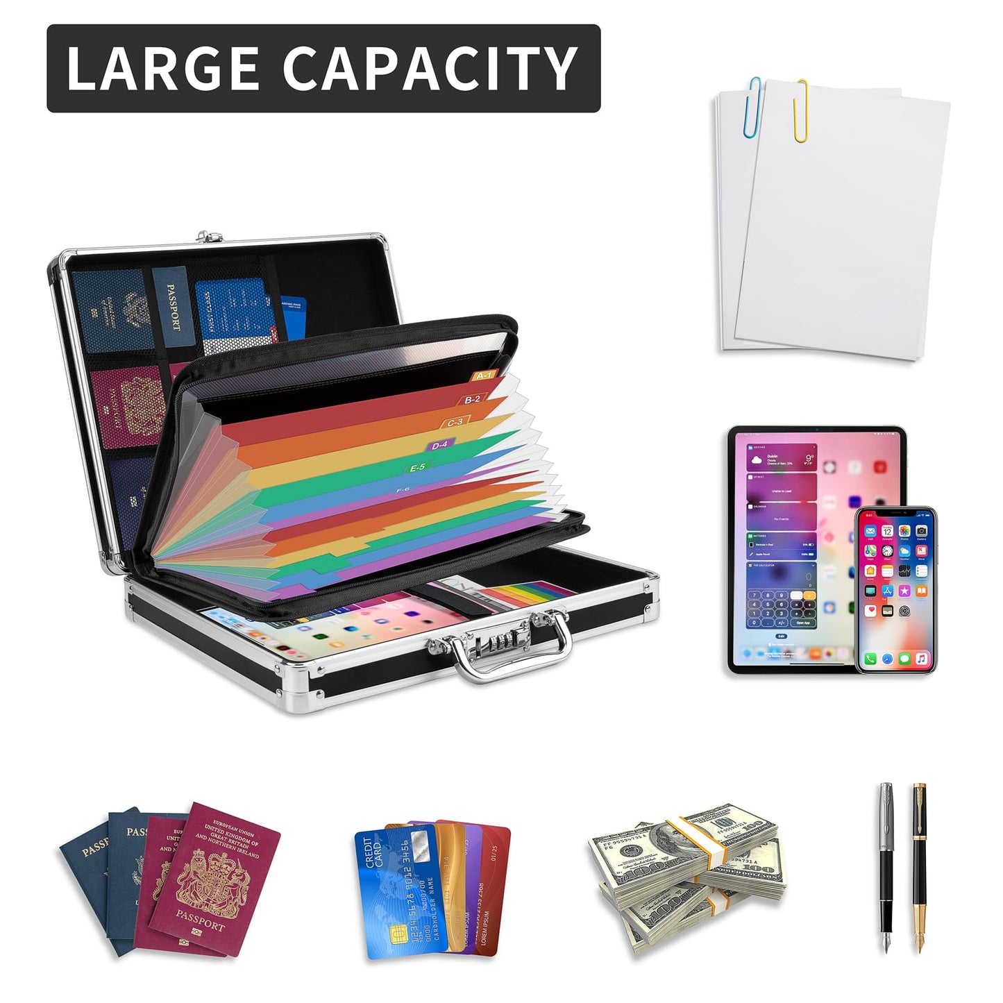 Pechor Clipboard with Storage Combination Lock Briefcase with Accordion File Folder Heavy Duty Metal Document Box Organizer, Storage Clipboards Maximum Security for Home, Bussiness Trip