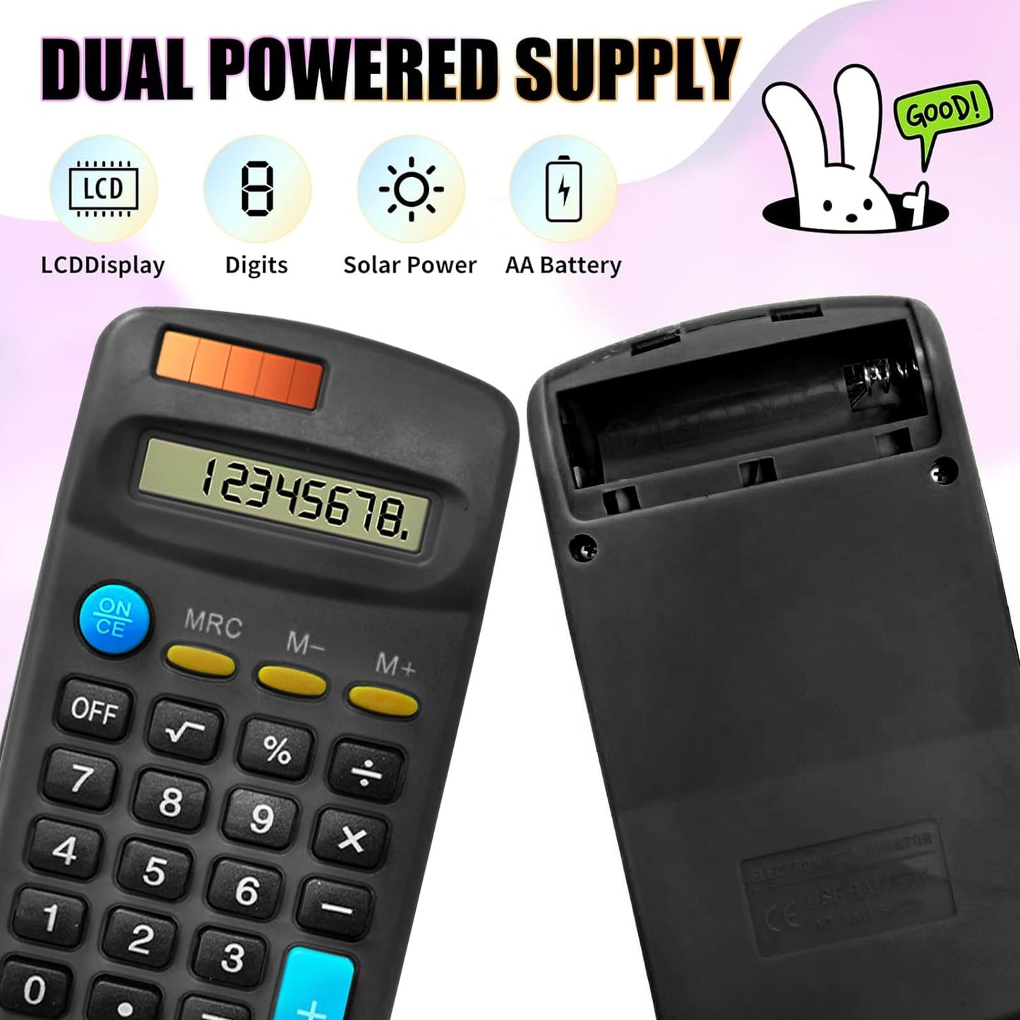 18 Pack Basic Calculators for Students, Pocket Calculator Bulk Classroom Mini Calculators Solar and Battery Dual Powered Handheld Calculator 8 Digit Display for Office School and Home (Black)