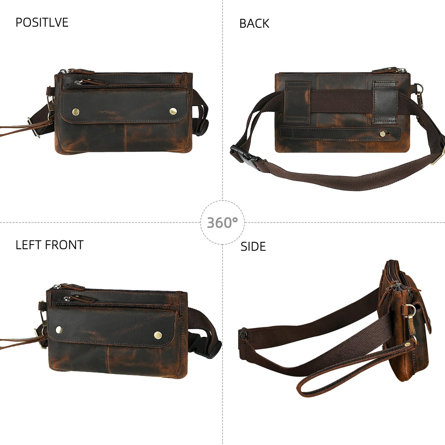 Handadsume Genuine Leather Hiking Riding Travel Fanny Waist Pack Small Phone Pouch For Men Women FB811-29 (100% Leather-The 8136 Brown)