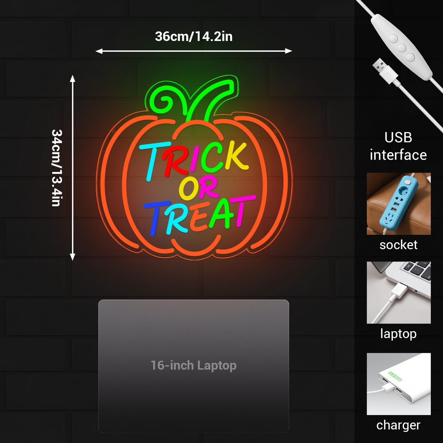 LMHSE Halloween Neon Sign, Halloween Wall Decor Pumpkin Trick or Treat Neon Signs for Decorating Rooms, Windows, Funny Home Decor, Party, Halloween Decoration USB Powered