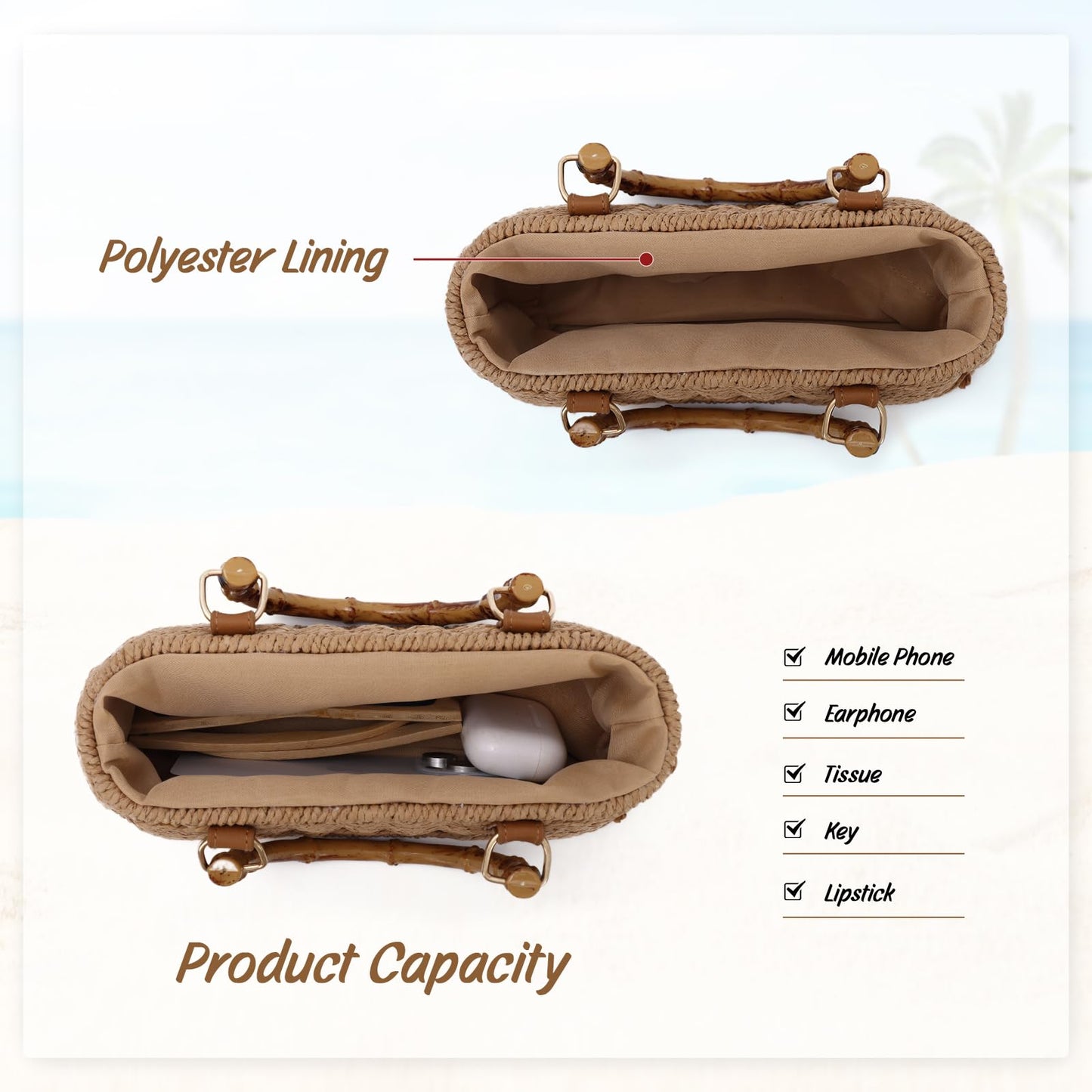 Lanpet Straw Woven Handbags Handmade Summer Beach Bags Wicker Rattan Crossbody Bag for Vacation