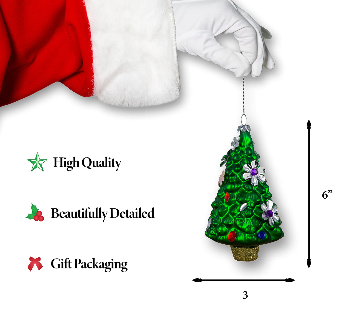 North Star Christmas | Christmas Tree with Flowers Glass Ornament | Christmas Collection