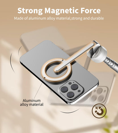 TONEOF 68" Magnetic Selfie Stick Tripod with Aluminum Strong Magnetic Holder for Magsafe, 360° Rotatable Travel Phone Tripod Stand with Metal Ring & Rechargeable Remote for iPhone/Android(Beige Gray)