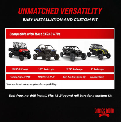 Badass Moto Roll Bar Grab Handles - SXS, ATV, & UTV Grab Handles Grips for 1.5 to 2" Rollbar - Black & Red Hand Grip Grabs with Stainless Steel Buckles for Honda, Teryx, Can-Am, Polaris, More - 2 pack