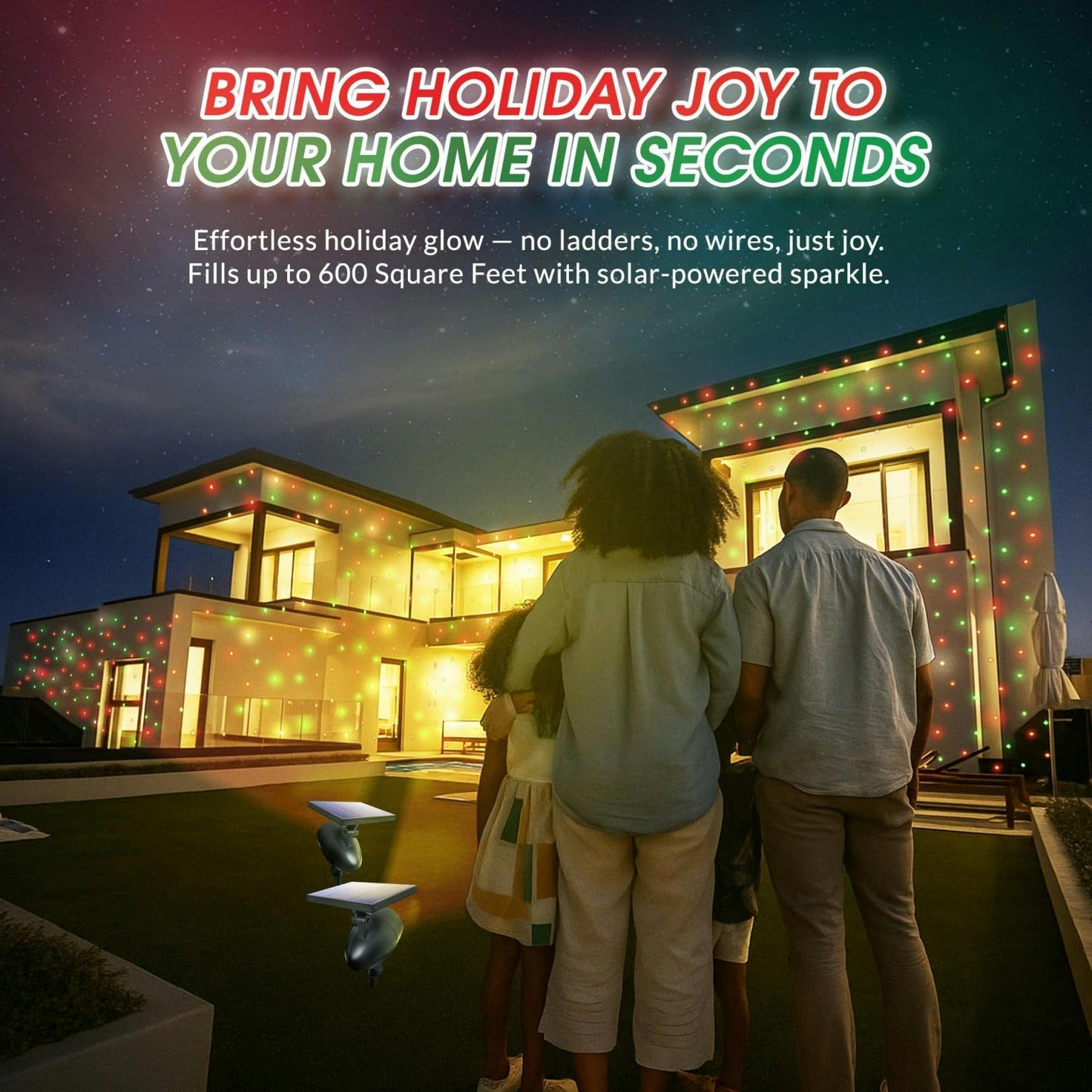 Outdoor Christmas Projector Laser Light, Solar Powered - STARTASTIC Christmas Lights, Covers 600 Sq Ft, Waterproof, Easy Installation, Auto-On, Wireless Remote Control, 5 Modes, House, Yard, Party
