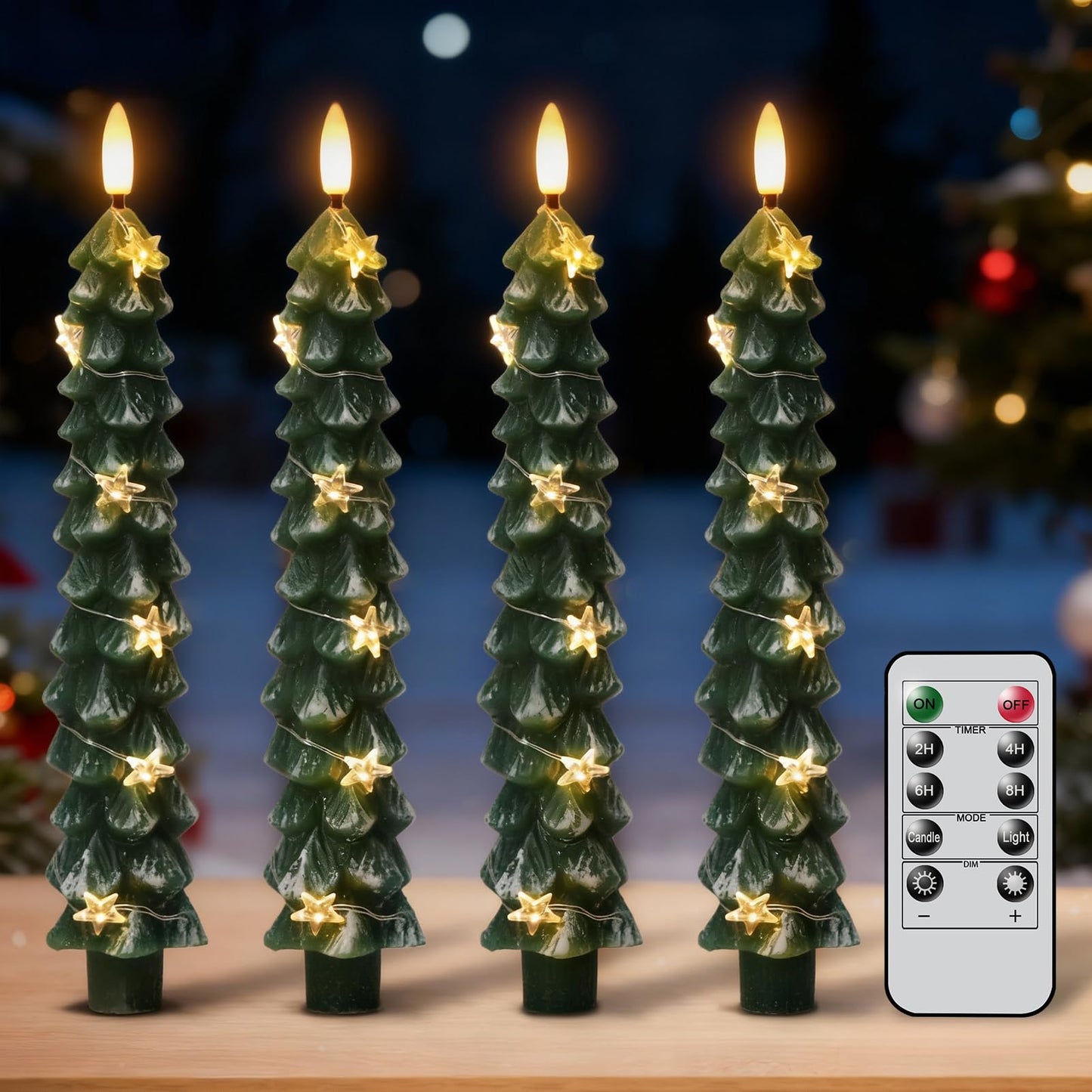 Wondise Christmas Tree Flameless Taper Candles with String Lights, Battery Operated with Remote and Timer, Real Wax LED Taper Candles with 3D Wick for Christmas Decoration