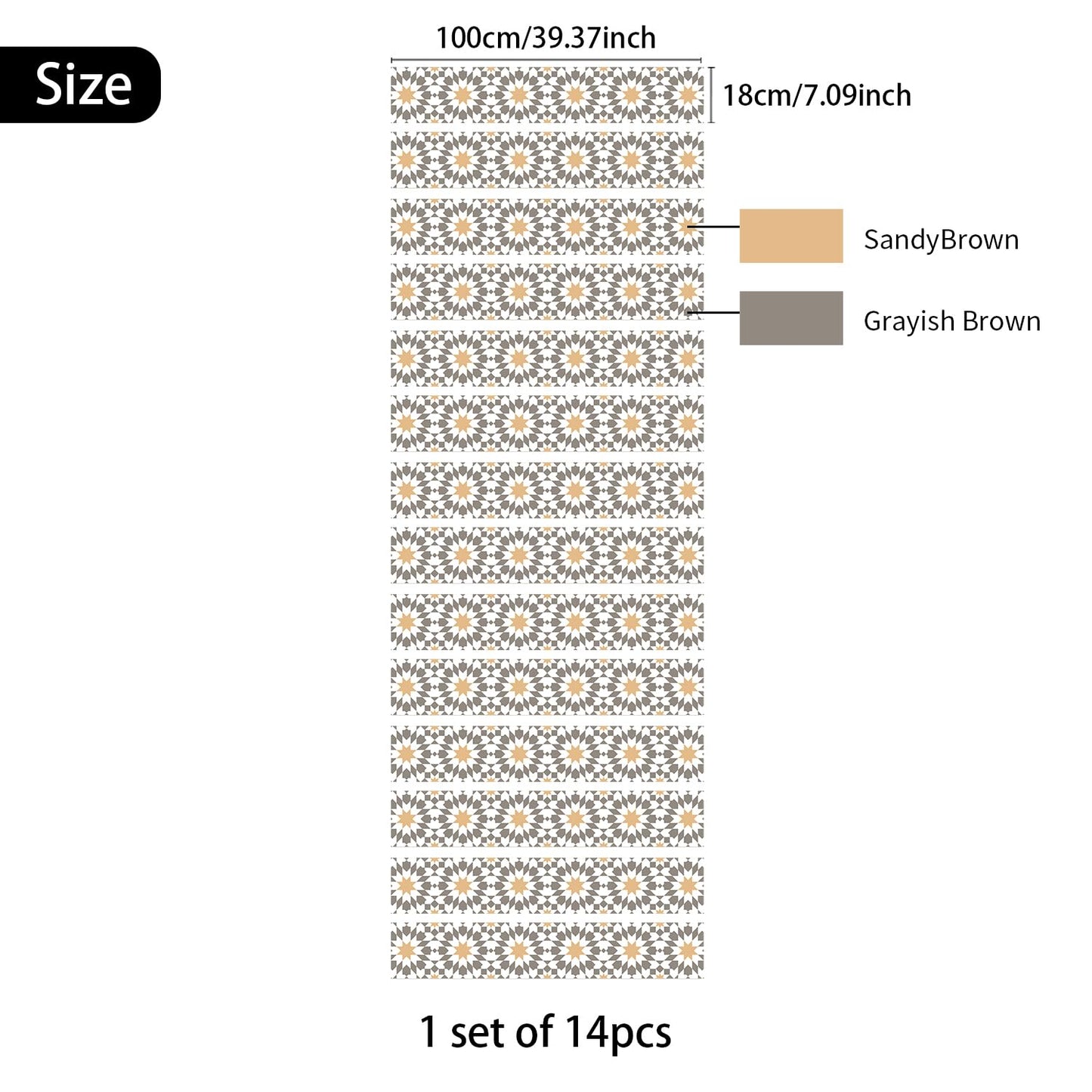 funlife Stair Riser Decals Peel and Stick, 14 PCS Self Adhesive Boho Vinyl Stair Stickers, 39.37"X7.09", Yellow Brown Moroccan