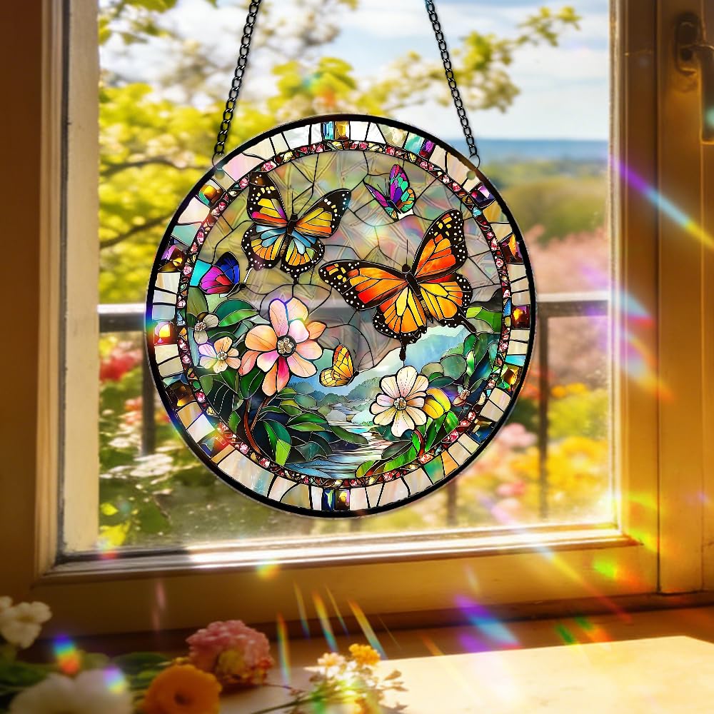 8 Inch Sun Catchers Indoor Window, Acrylic Rainbow Suncatcher Window Hanging Decoration for Living Room Bedroom Summer Home Balcony Ornaments Decoration (207 Butterfly)