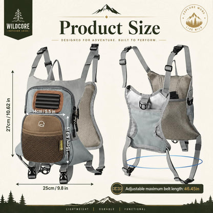 Qiullen Fly Fishing Chest Pack,Waterproof Tackle Bag with Zip-Down Workstation,Fly Box Storage,Net Holder,Adjustable Straps for Wading and Stream Fishing