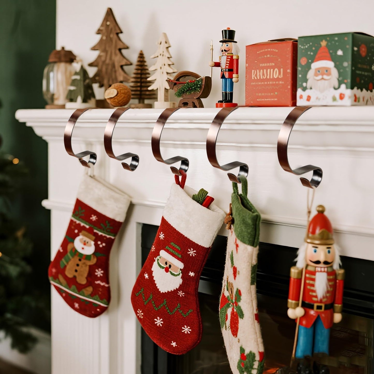 YOFIT Christmas Stocking Holders for Mantle Set of 6, Adjustable and Lightweight Stocking Hanger, Multi-Use Stocking Hooks for Fireplace Mantel Christmas Home Xmas Party Decor