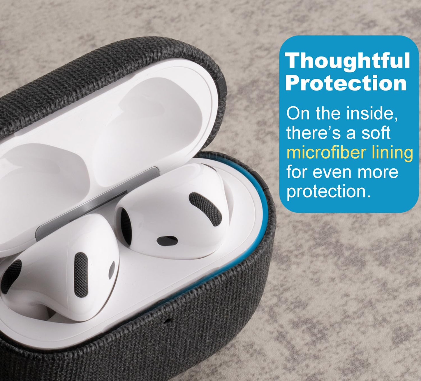 Tonghex for AirPods 4 Case | Slim Hard Cover Compatible with AirPods 4th Generation | Synthetic Canvas Leather | Full Drop Protection Cover with Lanyard | Air Pods 4 Case - Black