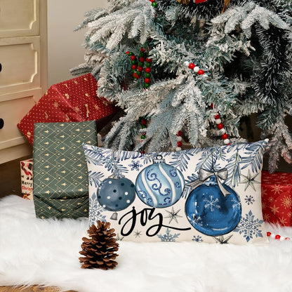 AACORS Christmas Pillow Cover 12X20 Inch Baubles Christmas Tree Stars Joy Decoration Holiday Farmhouse Winter Pillow Case for Sofa Couch Decor（Blue） AA614-12