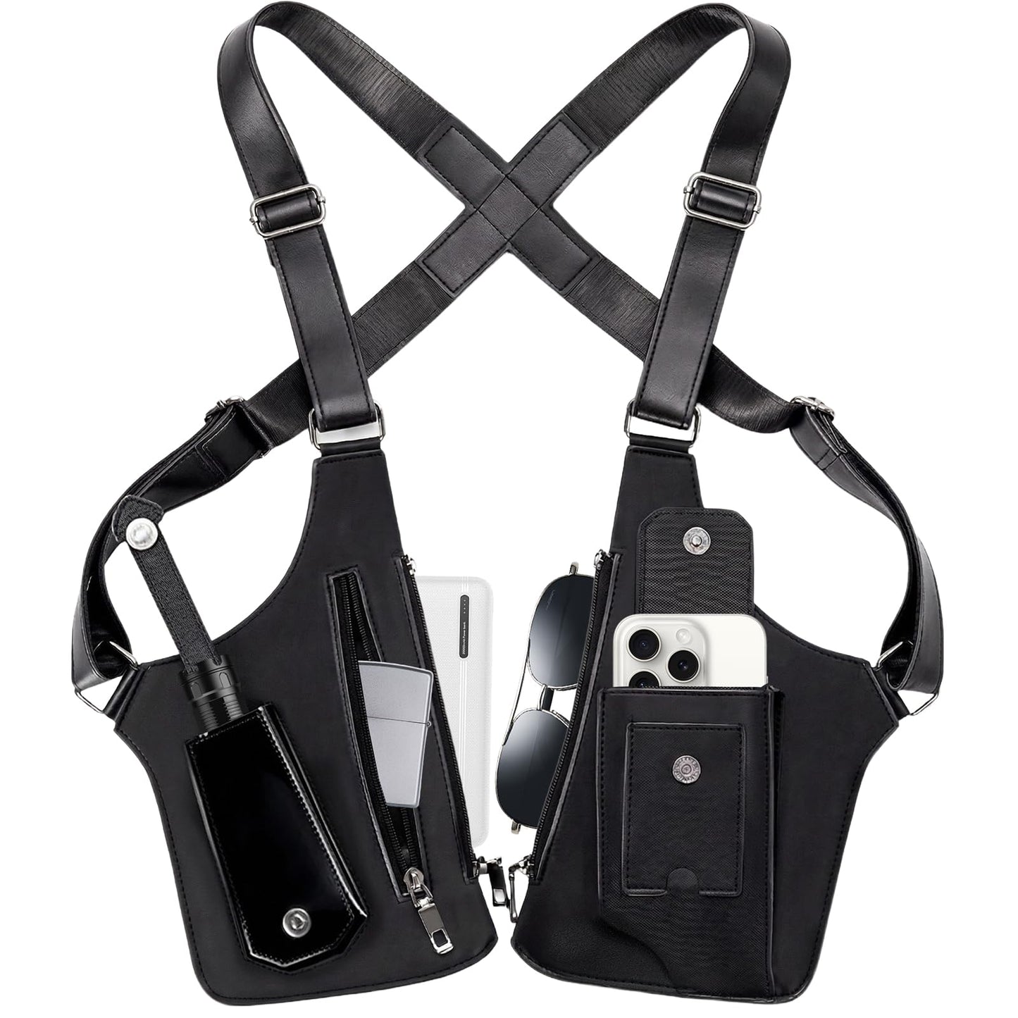 Men's Double Shoulder Armpit Bag,Anti-Theft Underarm Wallet,Fashion Leather Double Shoulder Straps Holster Wallet Adjustable Leather Multi-Purpose Armpit Tactical Bag,Travel Outdoors