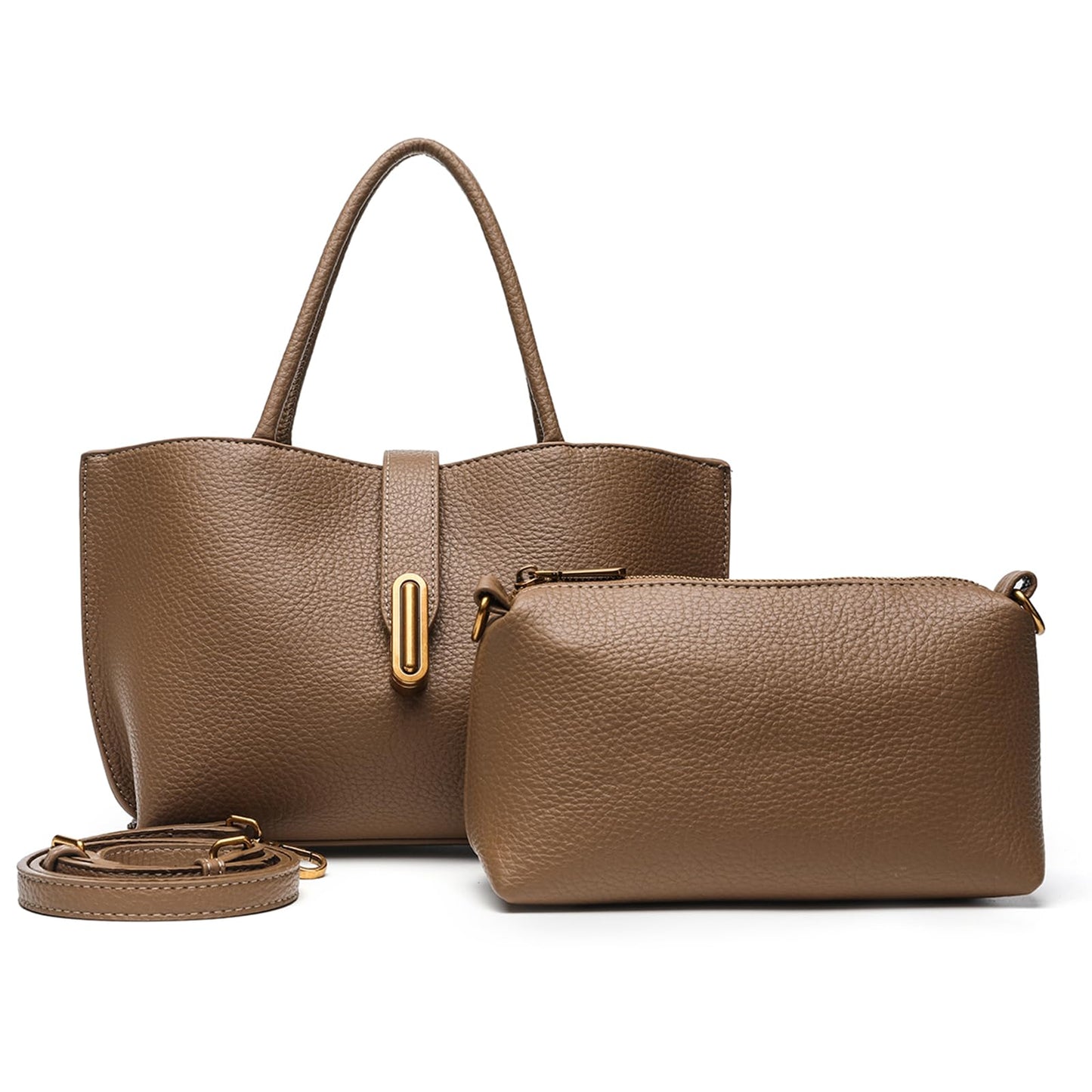 Small Vegan Leather Crossbody Tote Bag for Women, Compact 2-in-1 Shoulder Handbag with Removable Pouch, Work & Daily Use (Small - Vegan Leather - brown)