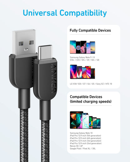 Anker USB A to USB C Cable, Charger Cord (2 Pack, 3FT), for iPhone 17 Series,Samsung Galaxy Note 10/S10+ S10, LG V30 (Black)