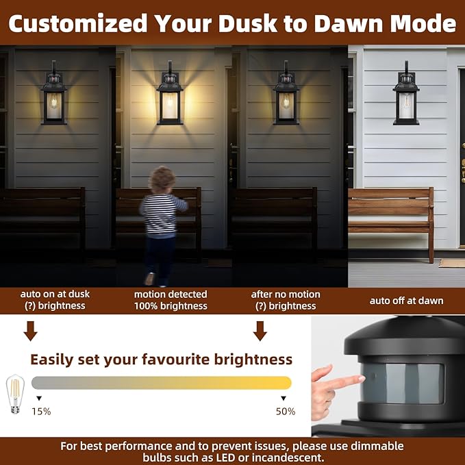 Motion Sensor Porch Lights Dusk to Dawn 16 Inch, 2-Pack Aluminum Anti-Rust Black Large Outdoor Sconces Wall Mounted House Lighting Exterior Coach Lights Patio Light Fixtures, E26