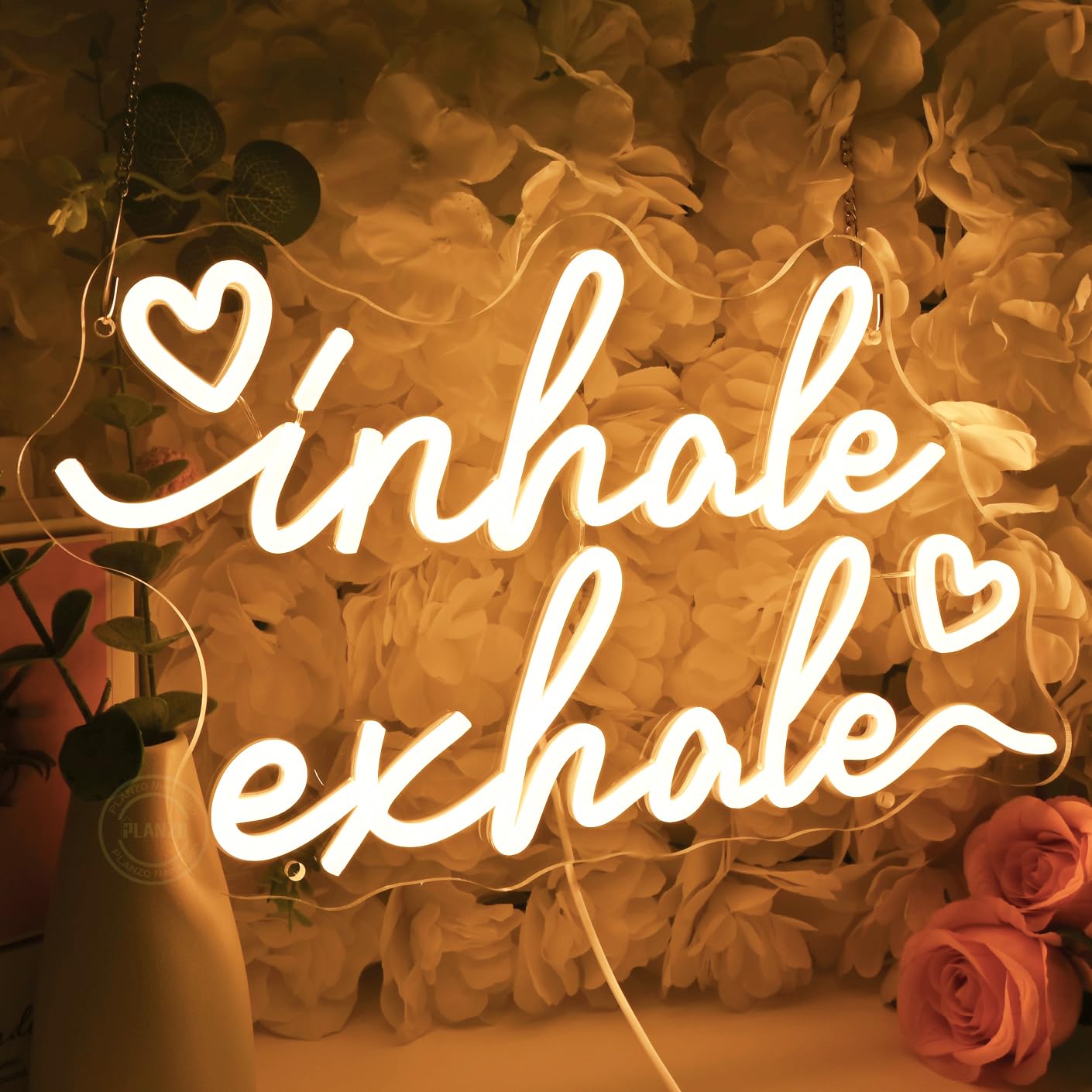 Planzo Inhale Exhale Led Neon Sign Light With Heart Yoga Gym Room Studio Bedroom Wall Sign Decor Birthday Christmas Party Decor Gifts USB 15.75"x9.06" Warm White