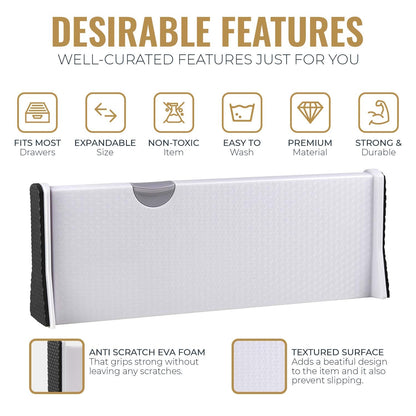 RAPTUROUS Adjustable Deep Drawer Divider – 5" Tall, Expandable 13-22", 10-Pack, Non-Slip Drawer Dividers for Clothes, Dresser, Kitchen & Office Organization (White)