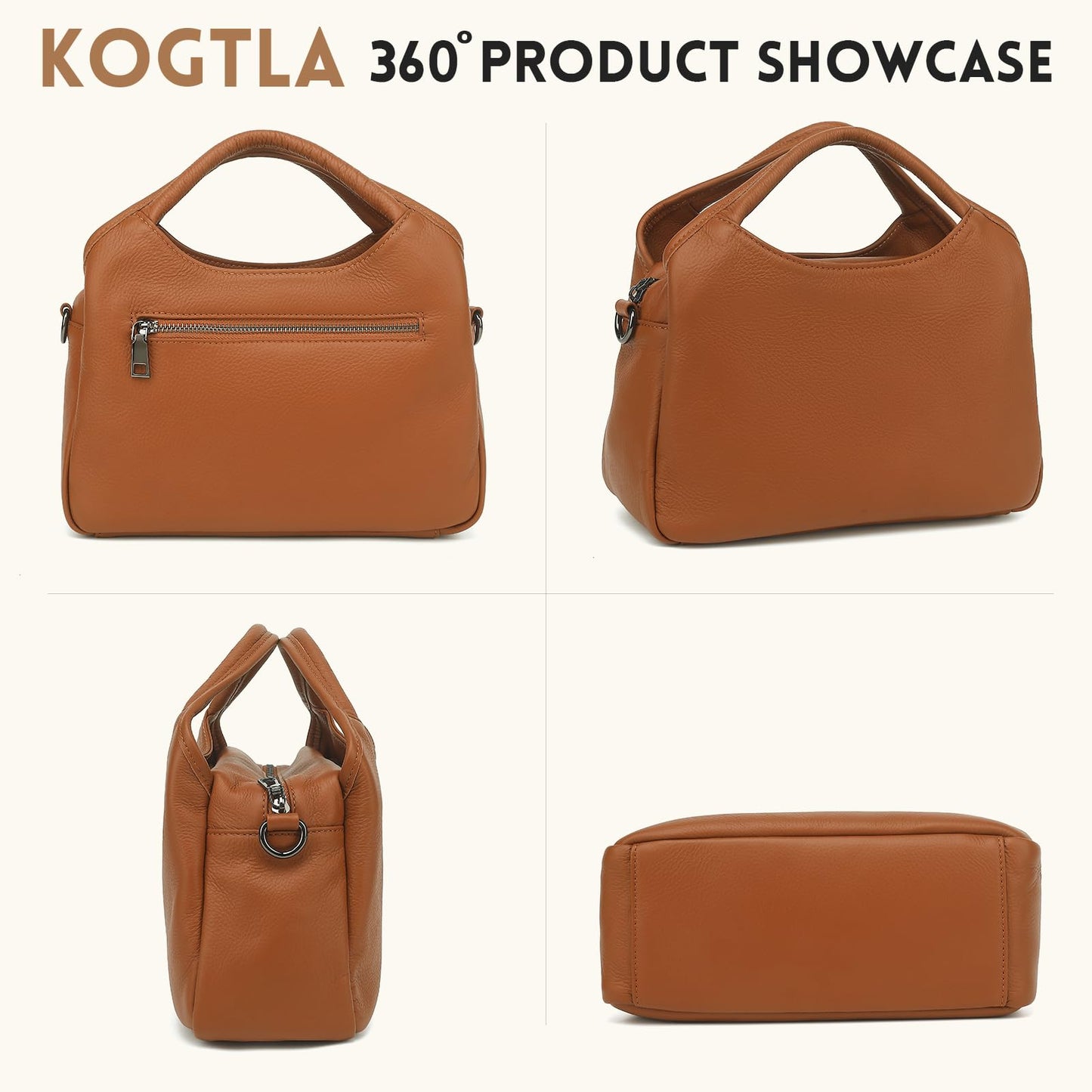 KOGTLA Genuine Leather Purses for Women with Detachable Satchel Strap, Ladies Handbags, Tote Hobo Bags Brown