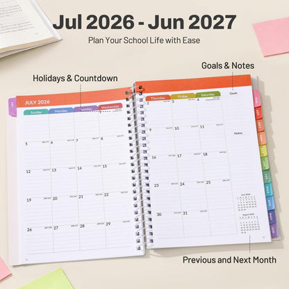 Student Planner 2026-2027, SUNEE Academic Weekly & Monthly Plan Book, Jul. 2026 - Jun. 2027, 6.5"×8.3" Middle & High School Planner, Lesson Plan Book with Week's Goals, Bookmark, Tabs, Mint Green