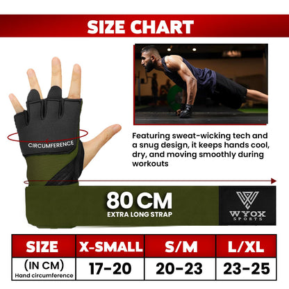 WYOX Gel Boxing Hand Wraps Inner Gloves for Men & Women, 80cm Quick Wrist Straps, Padded Knuckle Protection for Muay Thai Kickboxing, Hand Wraps for Boxing & Martial Arts (Army Green, L/XL)