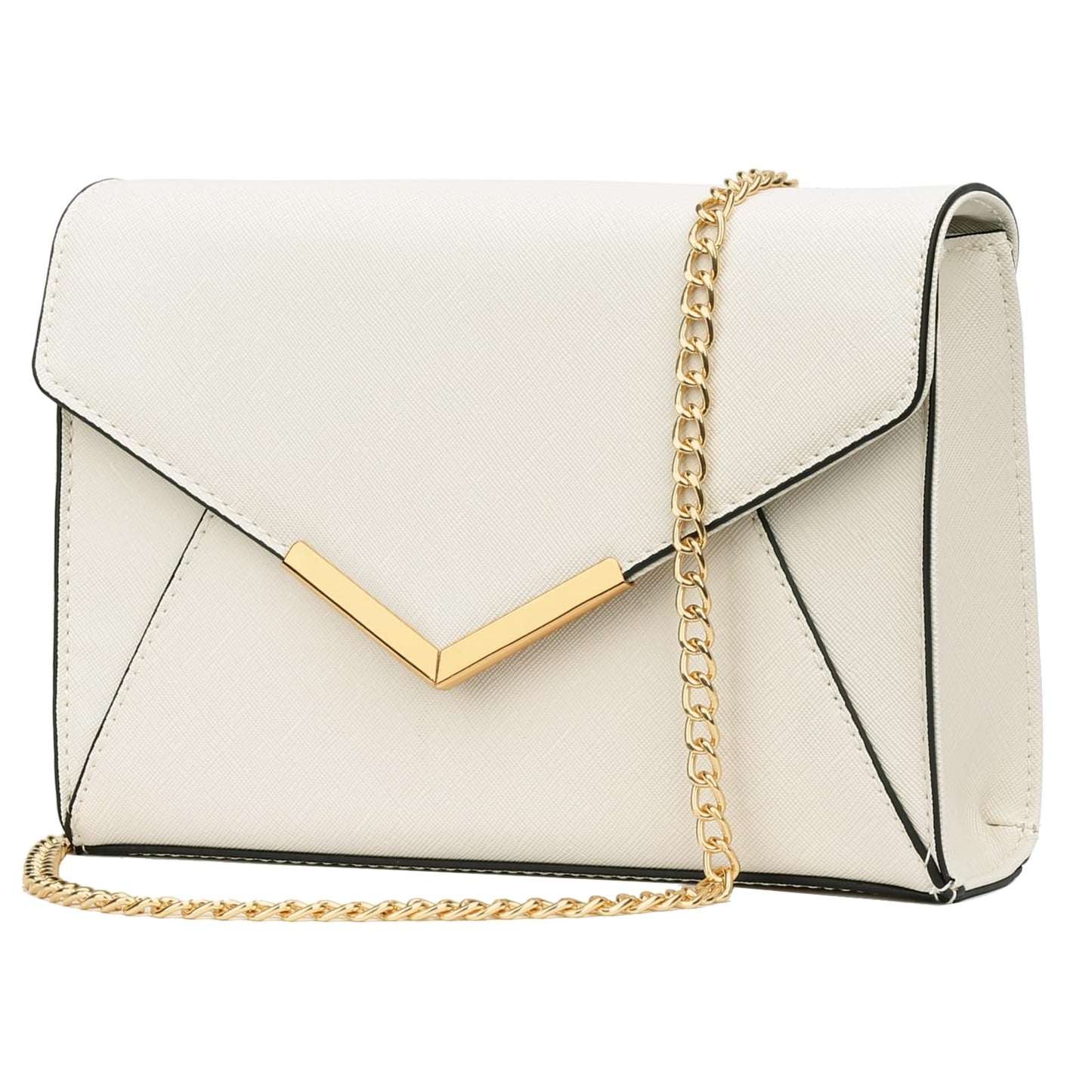 KKXIU Women Elegant Faux Leather Evening Envelope Clutch Purse Foldover Bags for Party Wedding Prom (A-Beige)