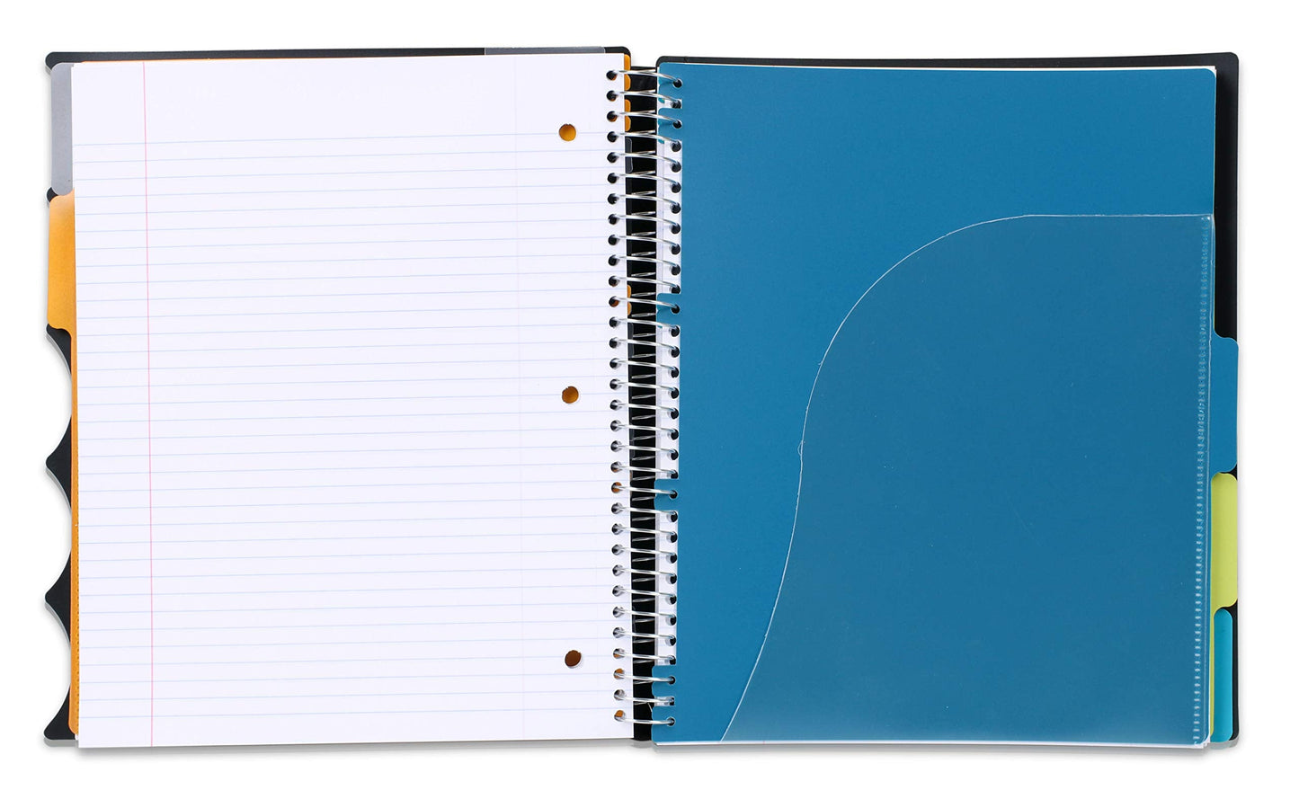 Mintra Office Durable PREMIUM Spiral Notebook, ((Black, 5 Subject, 8.5in x 11in)), Fabric Covered Coils, No Snags, Removable Adjustable Pocket Dividers, Ruler, Organization, Customizable