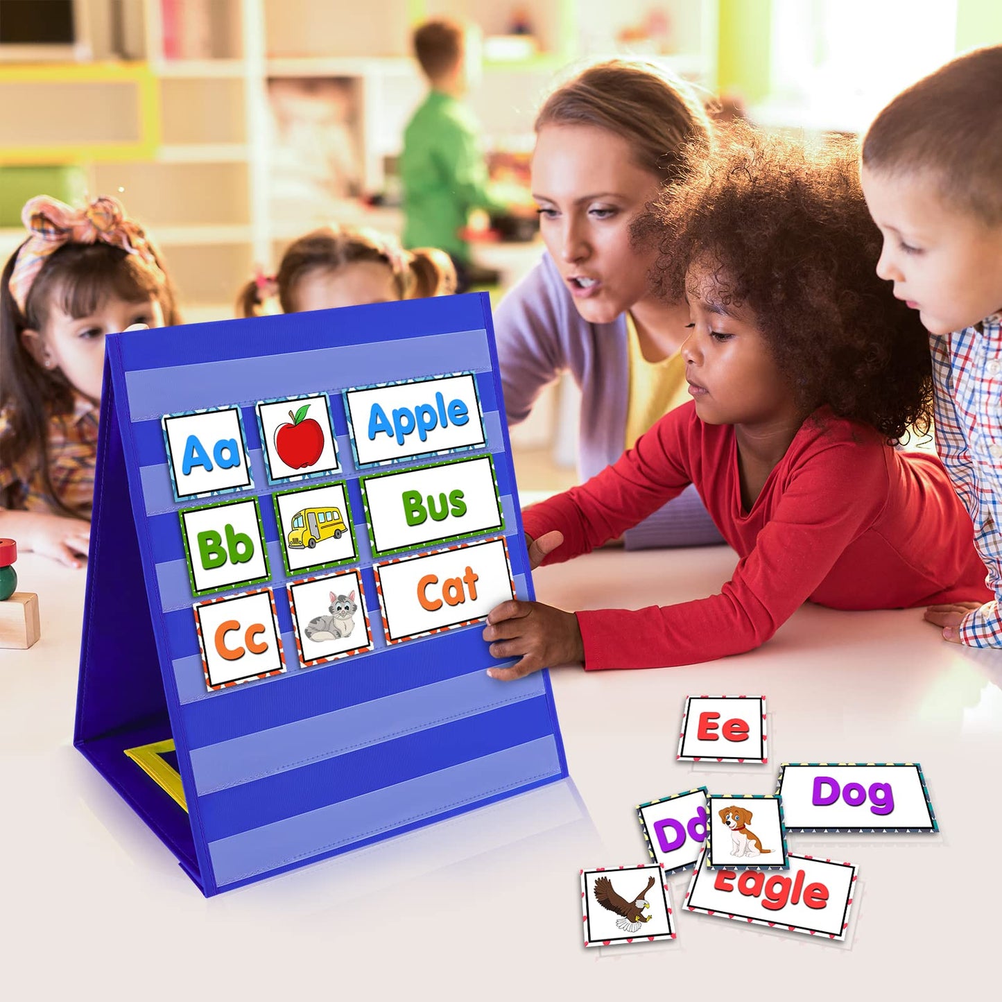 Godery Magnetic Desktop Tabletop Pocket Chart Stand, Double Sided Small Pocket Chart for Classroom Home (15" X 12.5")