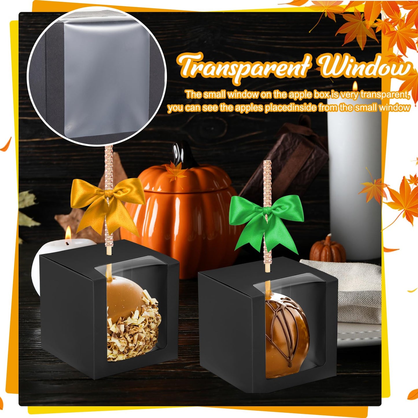 Juexica 30 Pcs Candy Apple Boxes with Hole 4 x 4 x 4 Inch Caramel Apple Container Treat Gift Boxes for Wedding Birthday Party Chocolates Cookies Cake Pops (Black)