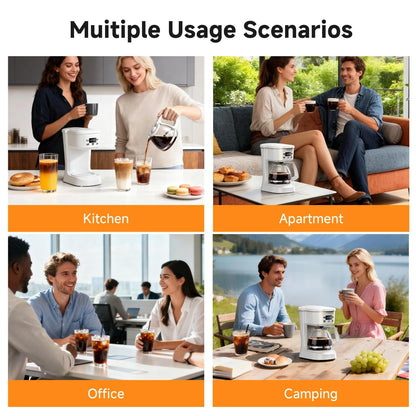 Coffee Maker, 5 Cup Drip Coffee Machine with Glass Carafe, 20 Hours Programmable Timer, 2 Hours Keep Warm, Compatible with Ground&Tea – Portable Small Cafetera for Home, Office, Travel&Camping-White