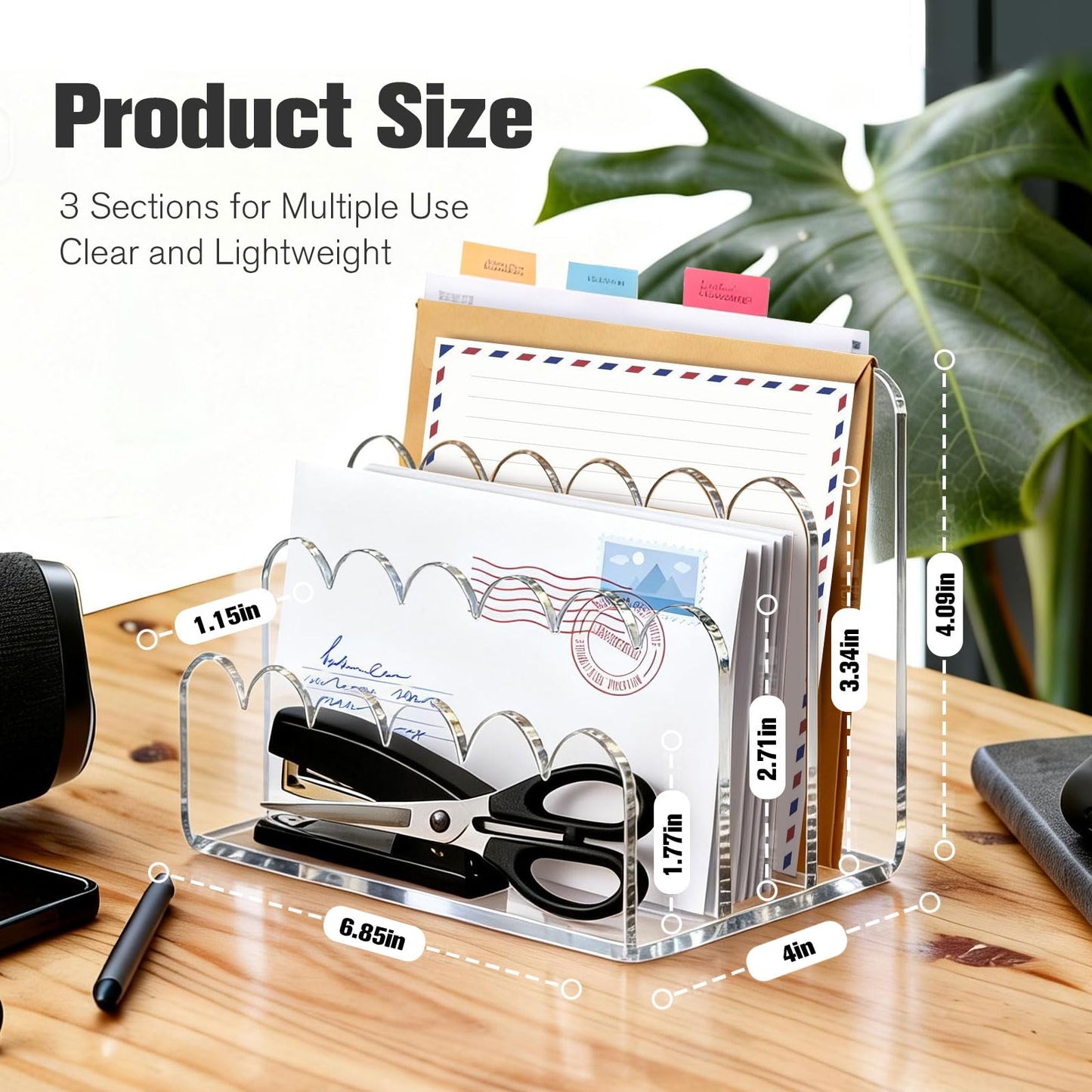 Cryozeo Clear Acrylic Mail Organizer,3 Compartments Letter Holder for Desk, Vertical Acrylic Mail Sorter, Desk Organizer for Letters, Envelope, Bills, Stationery