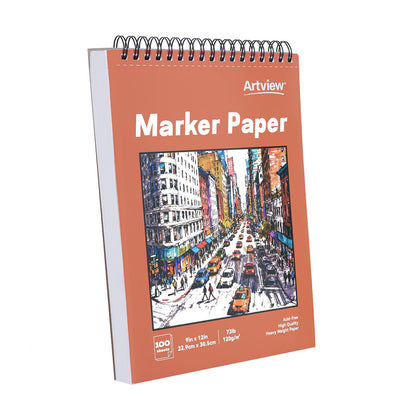 Artview 9" x 12" Marker Paper Pad, 100 Sheets, 73 lb/120 GSM Heavyweight Spiral Marker Paper, Bleed-Resistant for Alcohol Markers, Dual-Sided Drawing & Painting for Adults and Kids